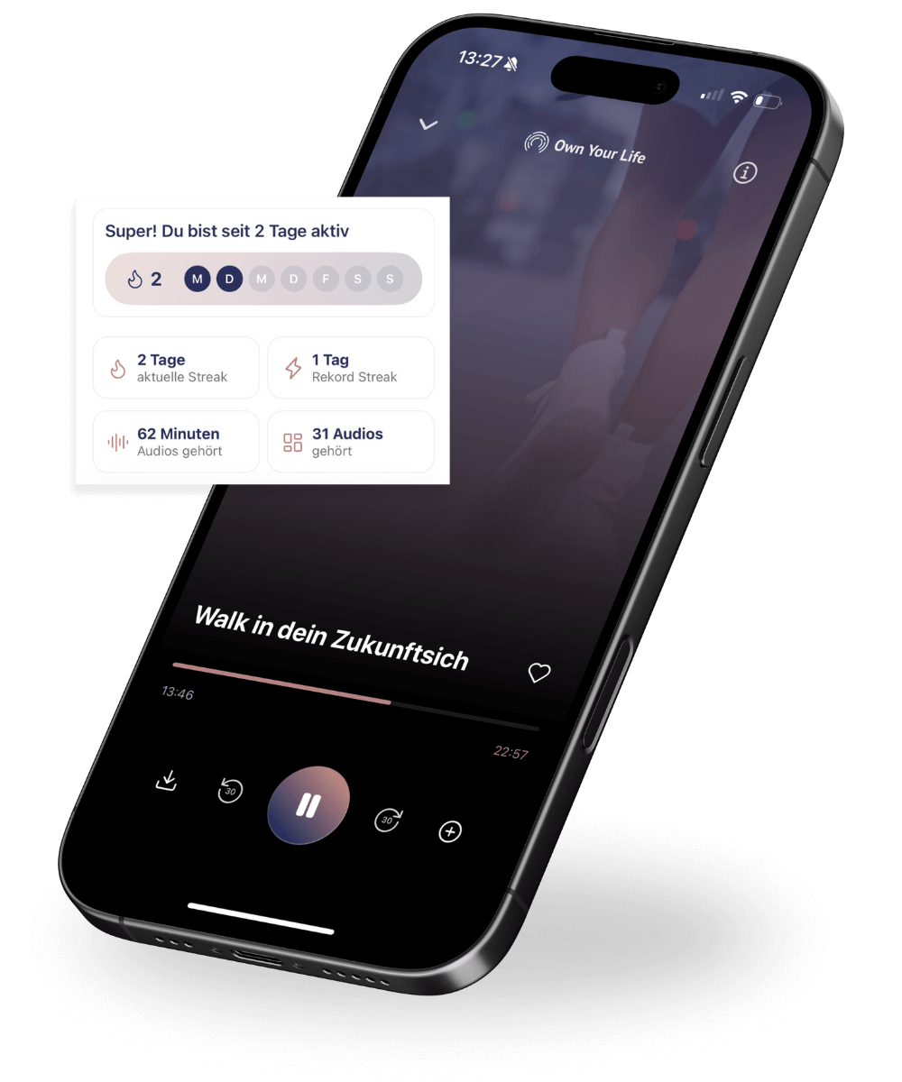 OYLApp Mockup - Audio Playscreen + Streak | Own Your Life App